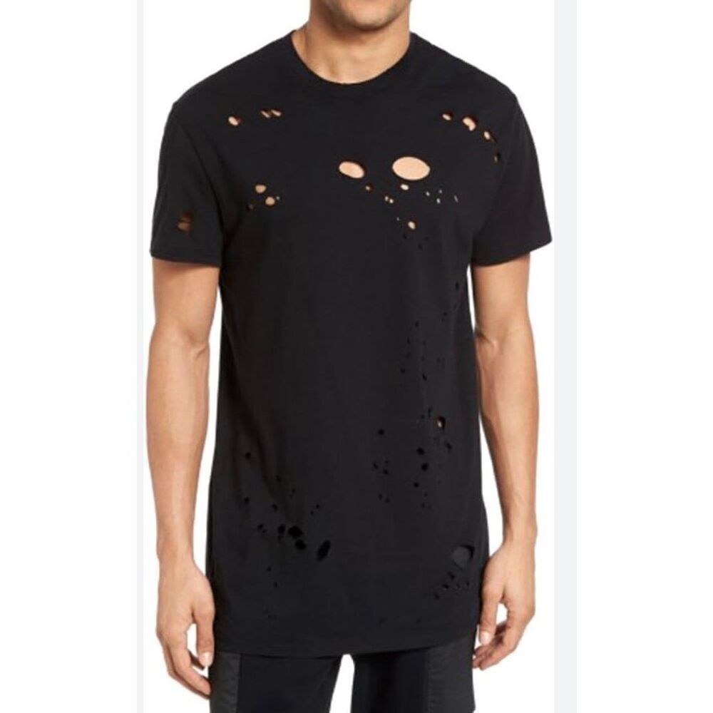 NEW NWT Hudson Jeans Short Sleeve Black Destructed T SHIRT men’s sz S $95
